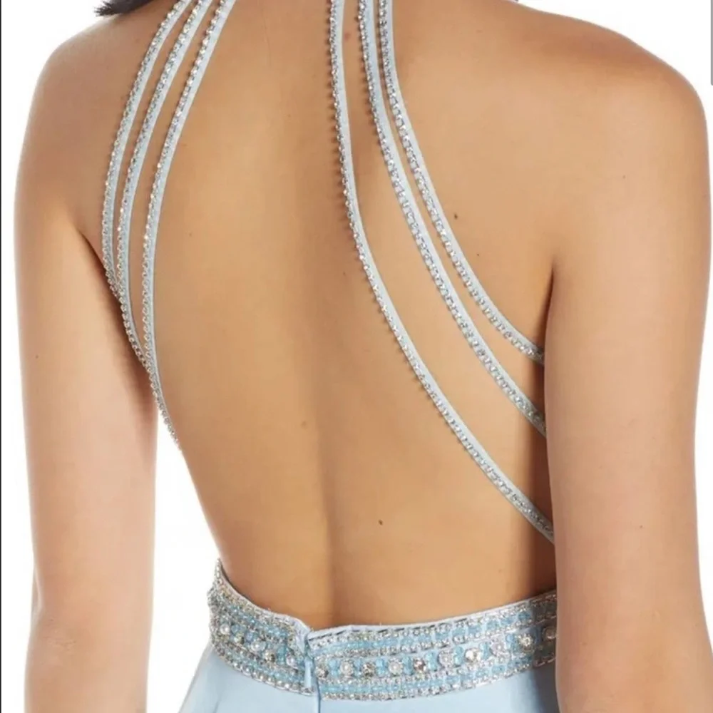 Mac Duggal NEW Beaded Halter Chiffon A-Line Gown 6 bABY blue Prom Formal dress - Picture 4 of 8